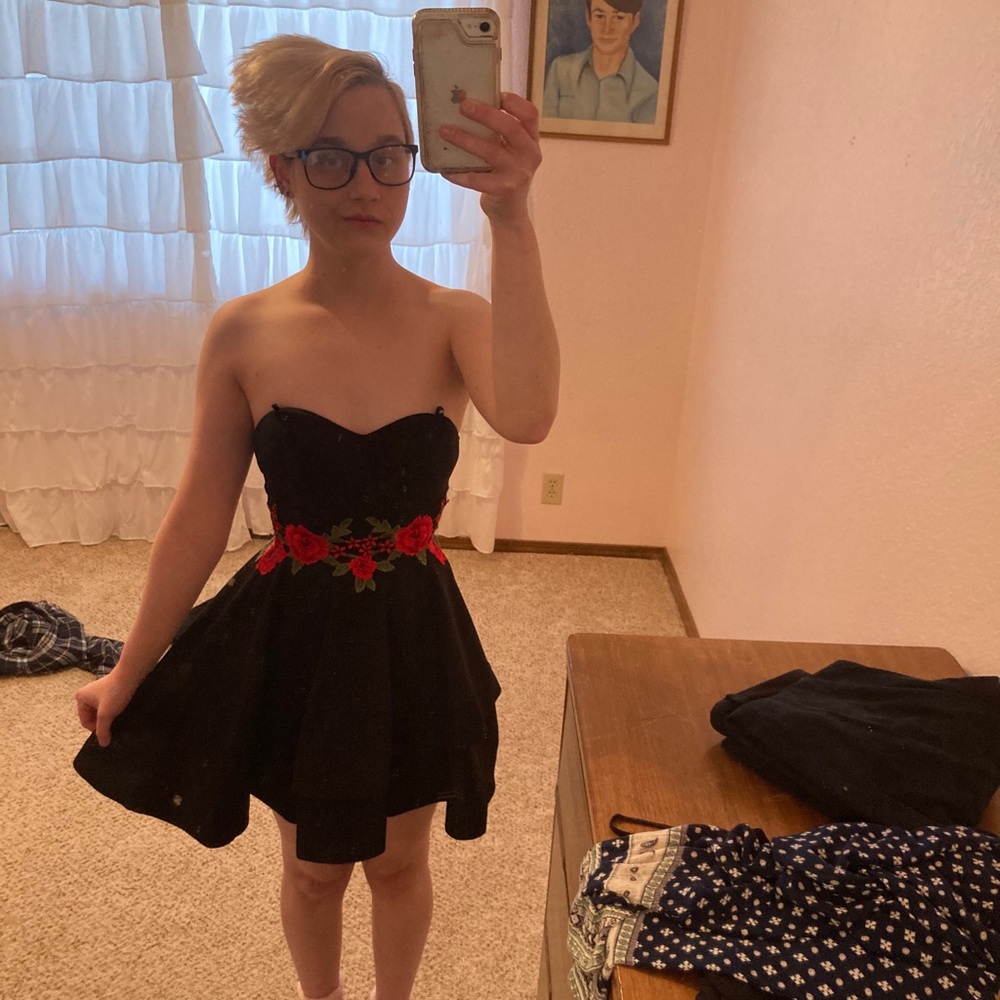 Rose embellished/embroidered Little Black Dress